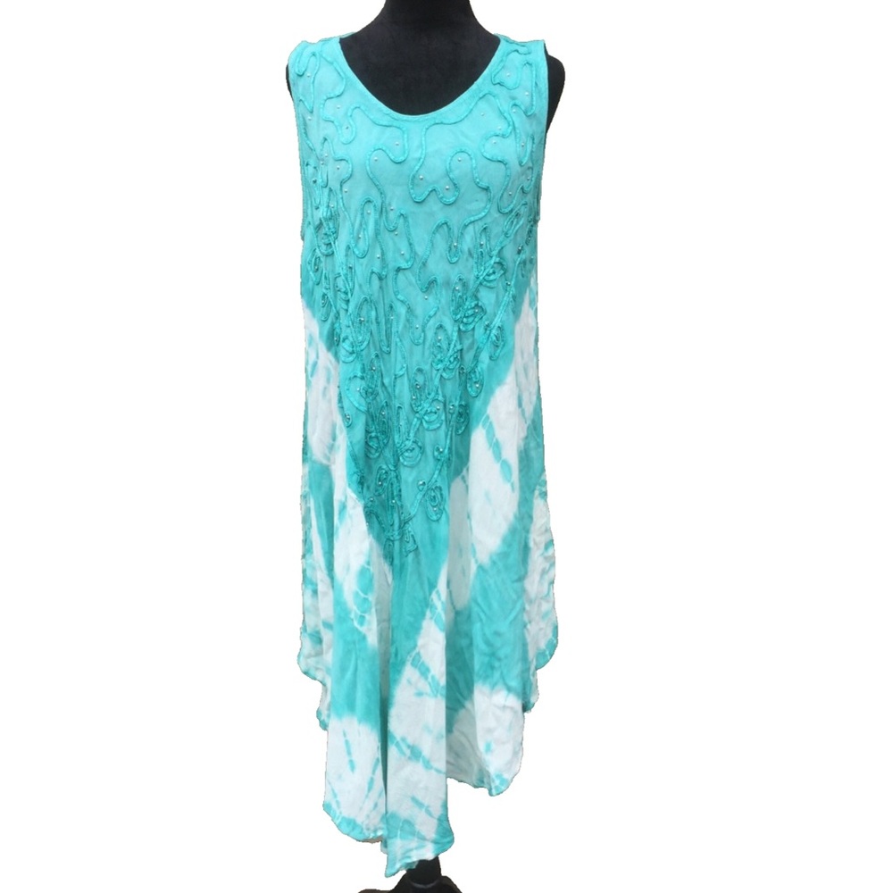 NWT- Seven Islands Turquoise Tie-Dye Embellished Sleeveless Dress